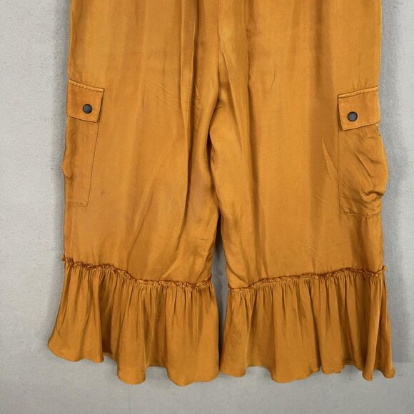 Cinq a Sept Pants Womens Medium Mustard Nuluu Bow Ruffle Tiered Cargo Wide Leg - Picture 9 of 16